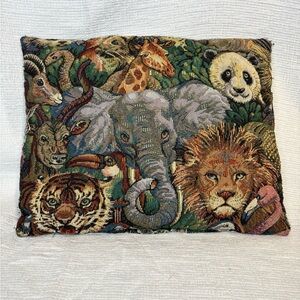 Vintage Wild Safari Animal Tapestry Throw Pillow - Multicolor